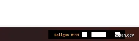 The text 'Railgun #114' displayed on the Windows taskbar, with three white squares acting as a barcode.