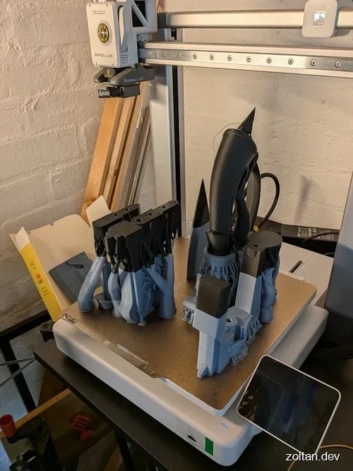 3D printed components of the gunblade.