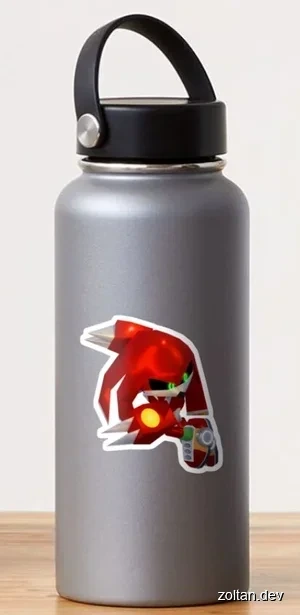 Silver water bottle with a render of Metal Knuckles against a plain background.