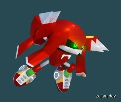 Render of a Metal Knuckles robotic figure with green eyes and white accents, posed dynamically against a dark background.