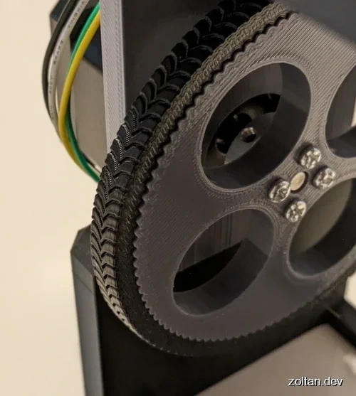 Close-up view of a 3D-printed tyre.
